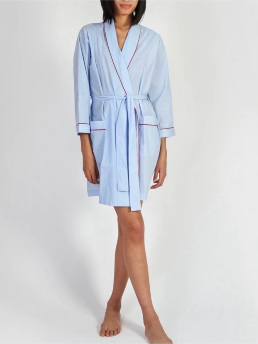Sleepy Jones Isa Short Robe Blue End on End Cotton NWT Size Small